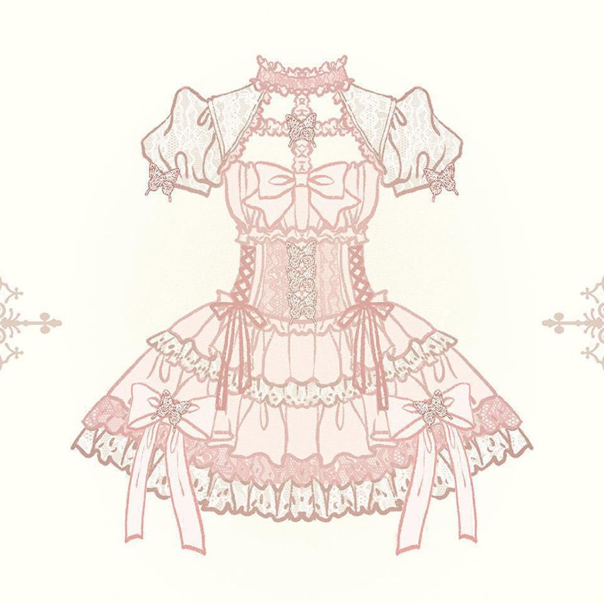 夢かわいい 甘ロリ ドレス ワンピース ピンク 半袖 レースアップ