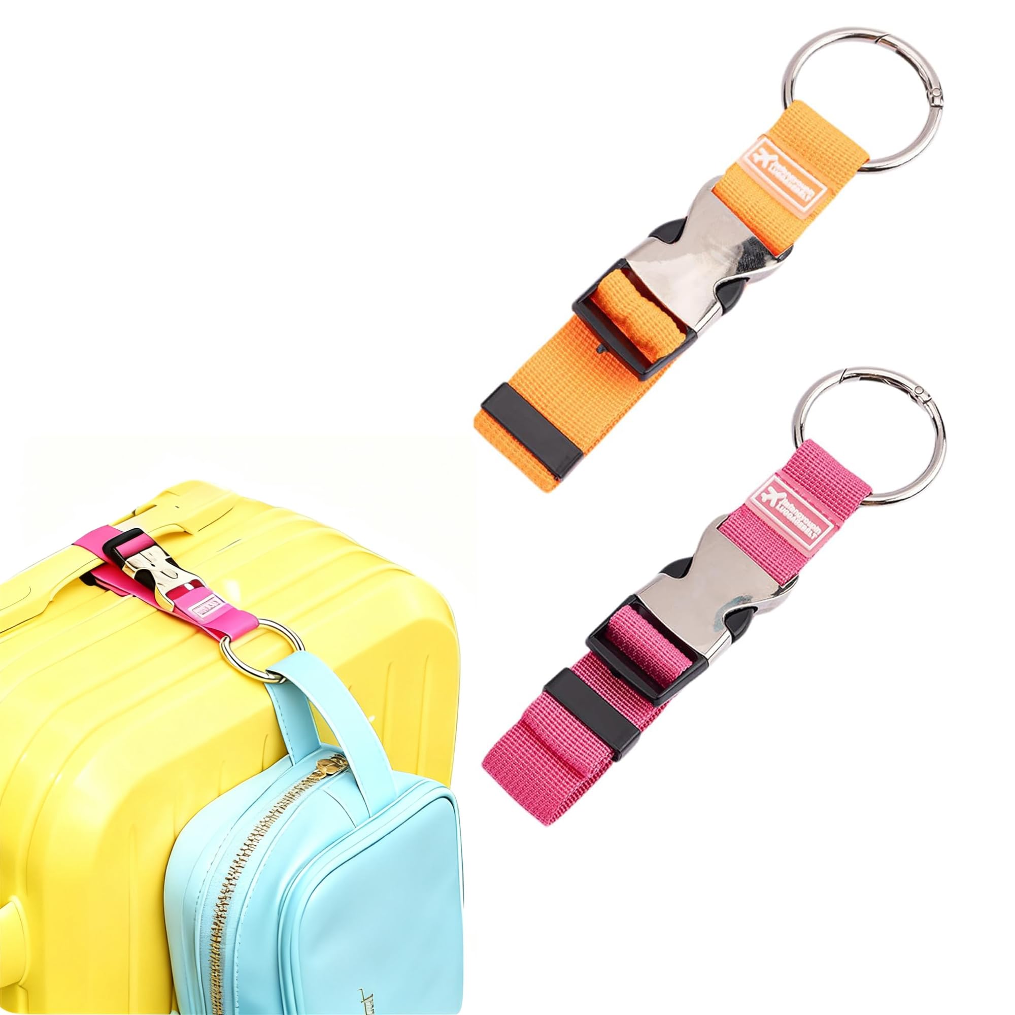 【数量限り】リュック ベルト 荷物固定ベルト カバン フック ワンクリック ナイロン 旅行便利グッズ 両手解放 紛失防止 調節可能 ジャケット、コートやポーチの吊り下げ用に メタルバックル レッド+オレンジ