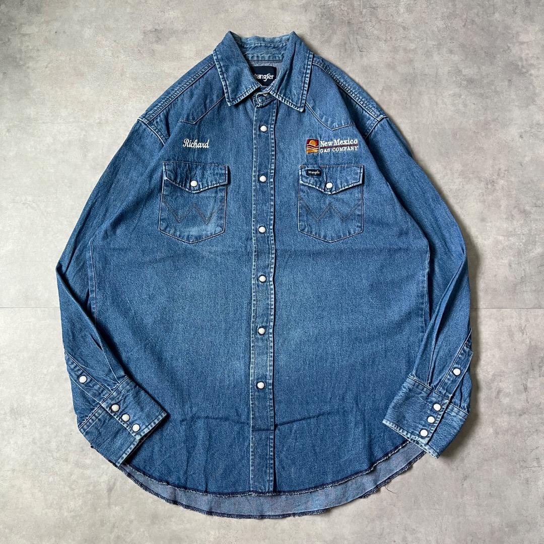 DISNEY ディズニー デニムシャツ 古着 ミッキー 刺繍 L 青 14427 | fuufu