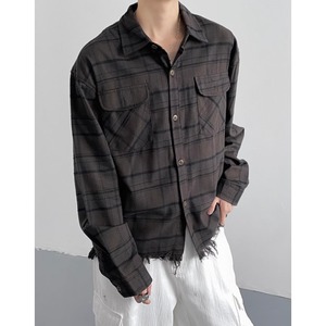 fringe hem long sleeve button down shirt mr0565