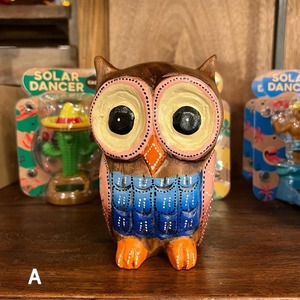 Wooden Owl Carvin M　木彫りフクロウ M 2Type　フクロウ　オブジェ　雑貨　飾り　アニマル