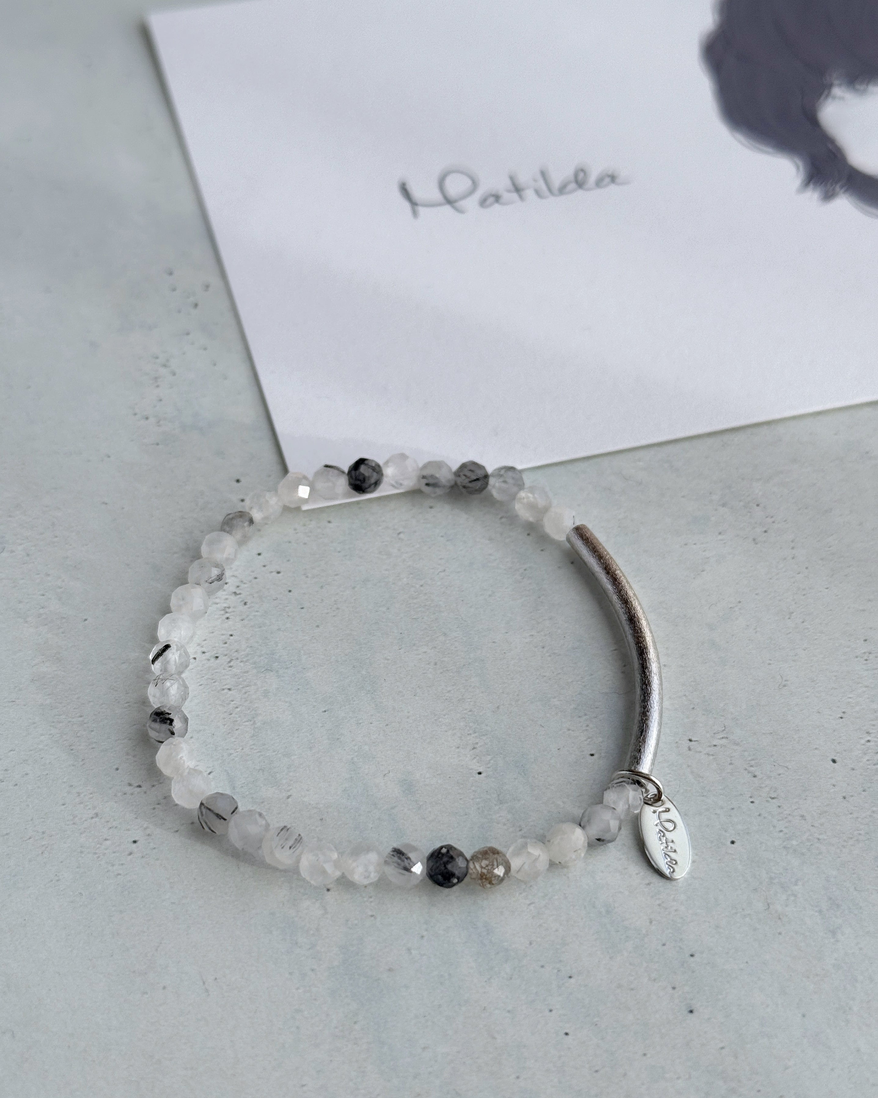 【再販】Tube & stone bracelet(ブラックルチルクォーツ)