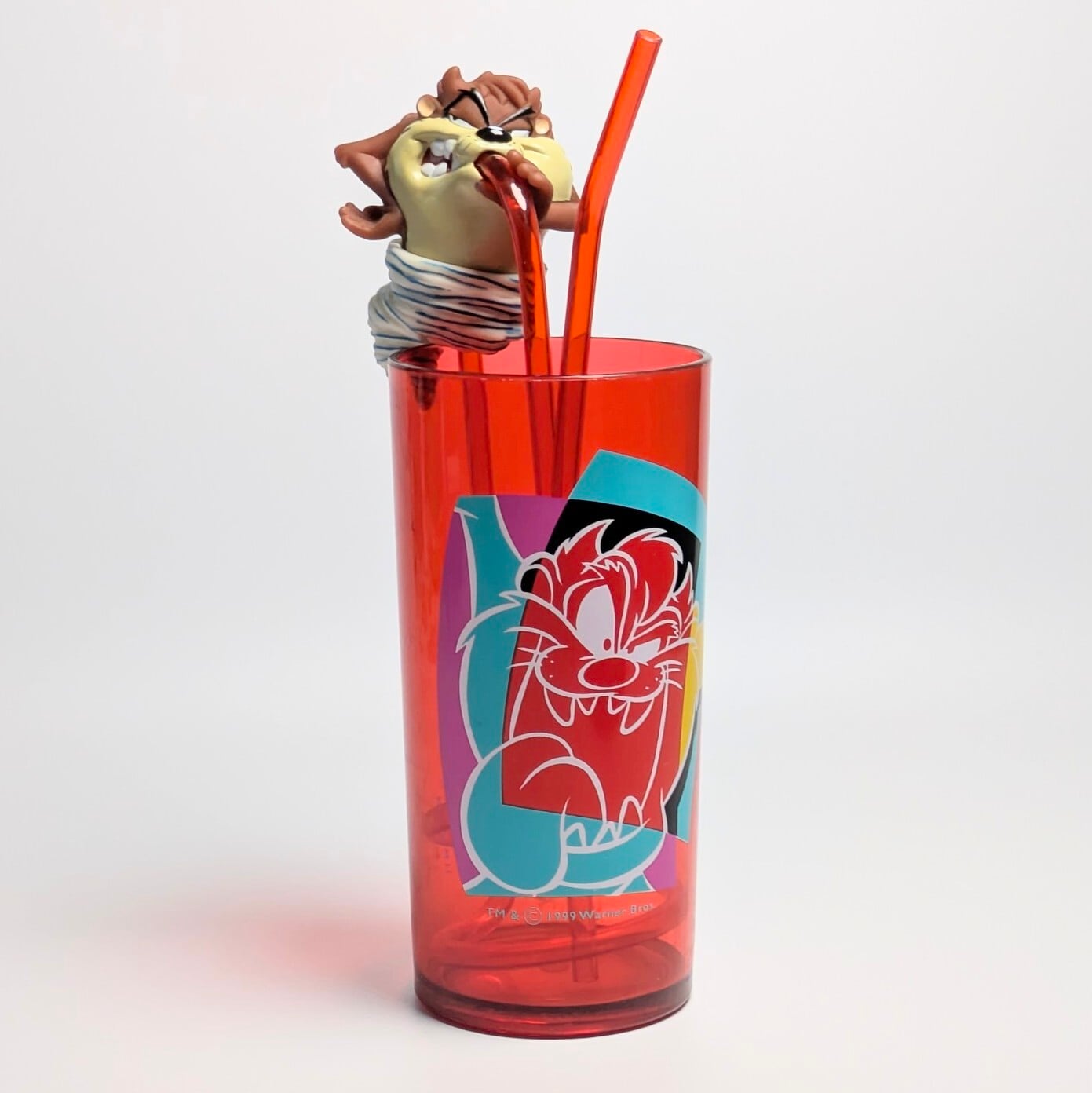 ☆VINTAGE 1998-1999☆【 Looney Tunes ( ルーニーテューンズ )】 タズマニアンデビル / TAZ / タズストロー付きプラスチックコップ 〚アメリカン雑貨 アメトイ〛