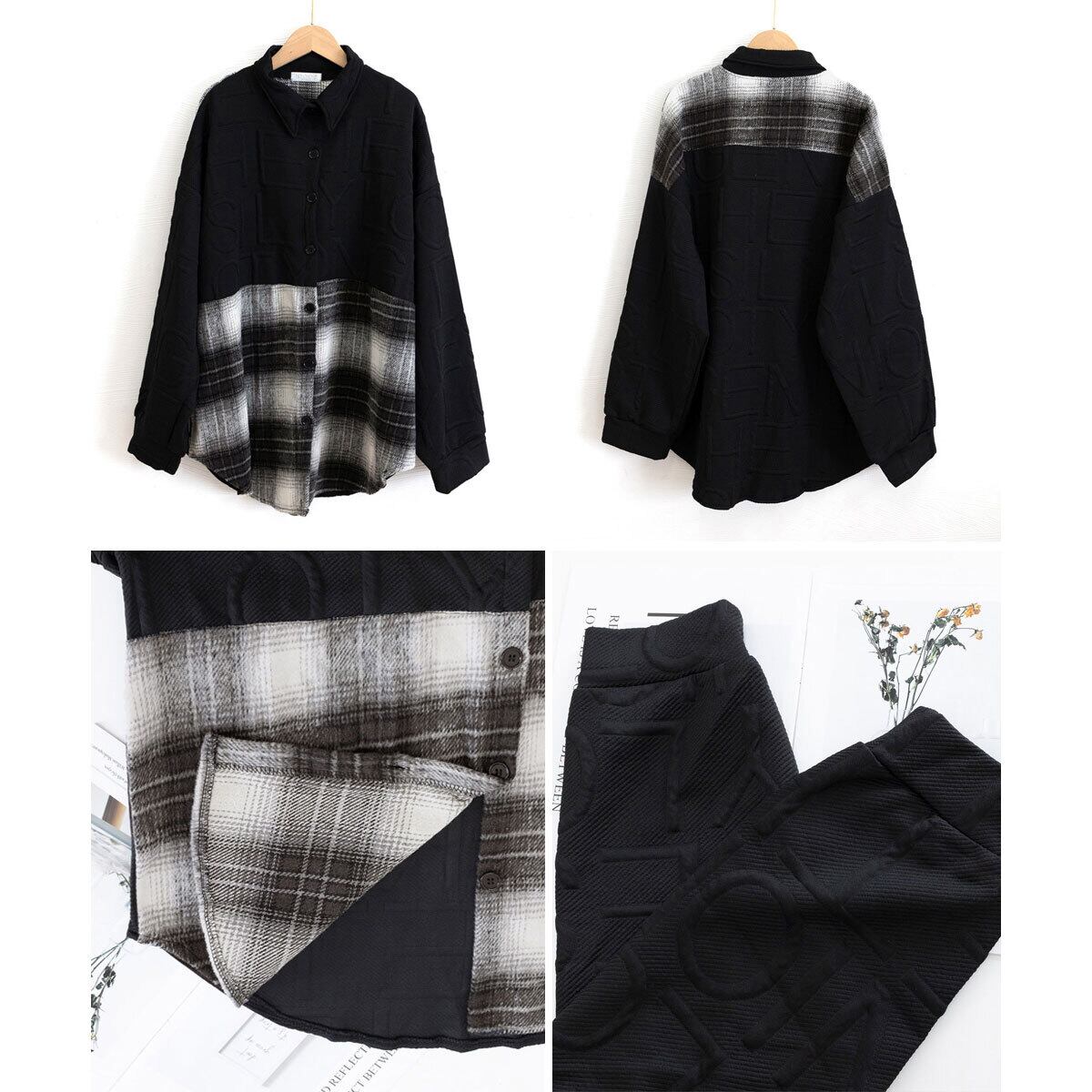 チェック柄 スウェット ジャケット レディース 秋冬 韓国 アウター 大人 カジュアル おしゃれ アメカジ ゆったり オーバーサイズ 体型カバー 羽織り トップス シャツジャケット 大人可愛い 大人女子