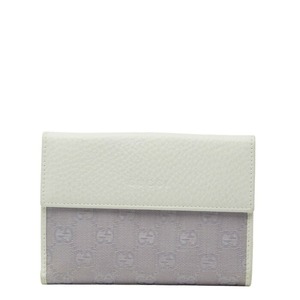 グッチ GGキャンバス 二つ折り財布 143388 パープル ホワイト キャンバス レザー レディース GUCCI 【中古】