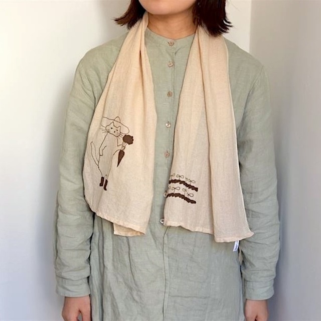 【トラネコボンボン】畑仕事の手ぬぐい「柿渋」