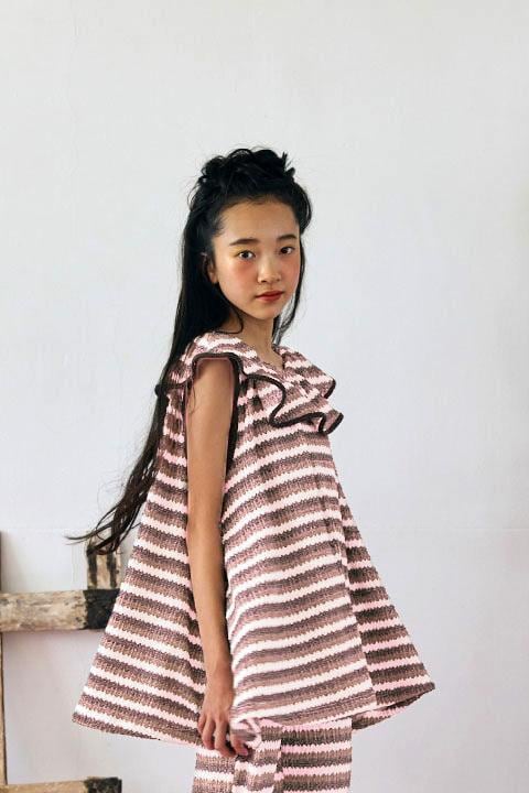 【26SS】KOQUELIKO(コキュリコ)Hinata tops pink border(T)ノースリーブ ワンピース トップス ピンク ボーダー