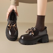 豹柄リボン 厚底 ローファー 90037