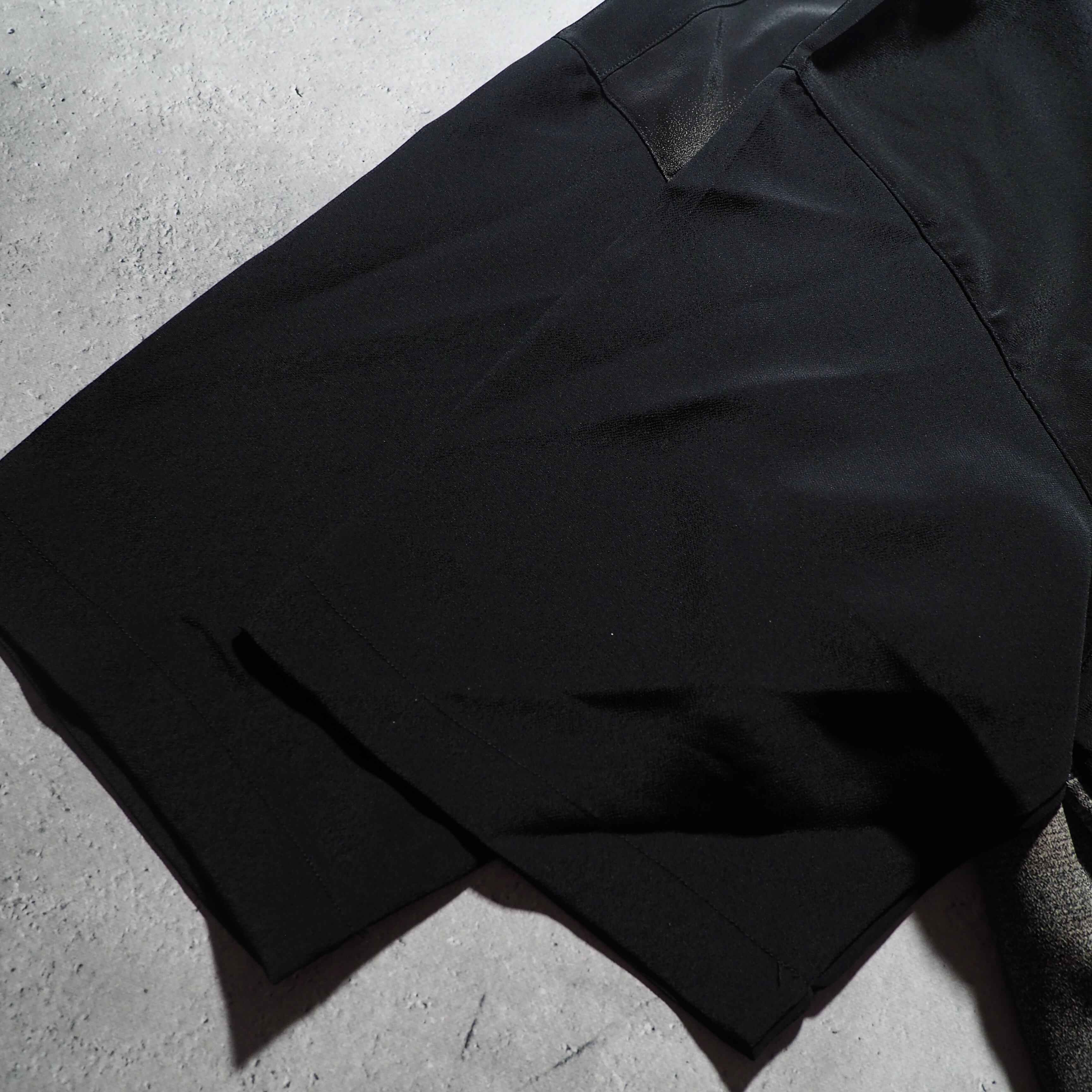 1990s Black mode Overlap line Design Drape loose Open collar shirt