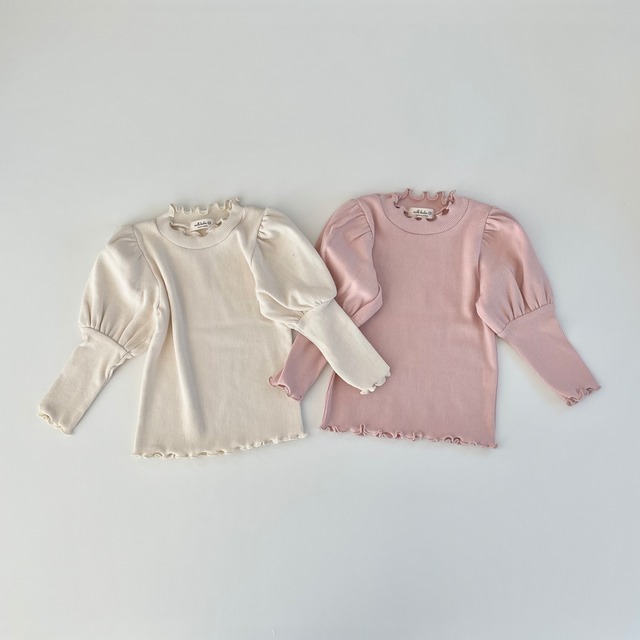 【Last1 indi pink XS(1y)】milkbalm Rosely Half Turtleneck Tee (韓国子供服  フリルプチネックロンT)