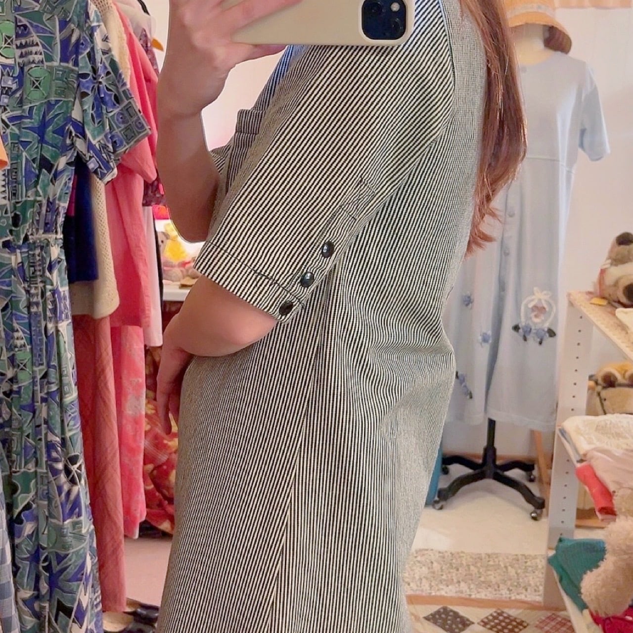 hickory stripe snap button one-piece