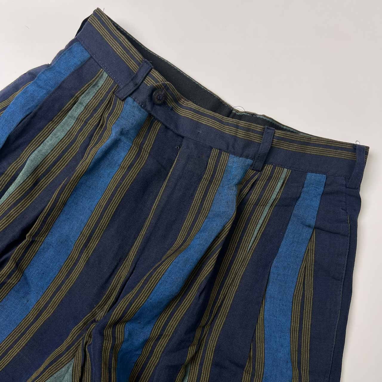 90s イタリア製 リネン混 GIAN MARCO VENTURI ジャンマルコベンチューリ ストライプ ツータック パンツ スラックス 44/マルチ メンズ