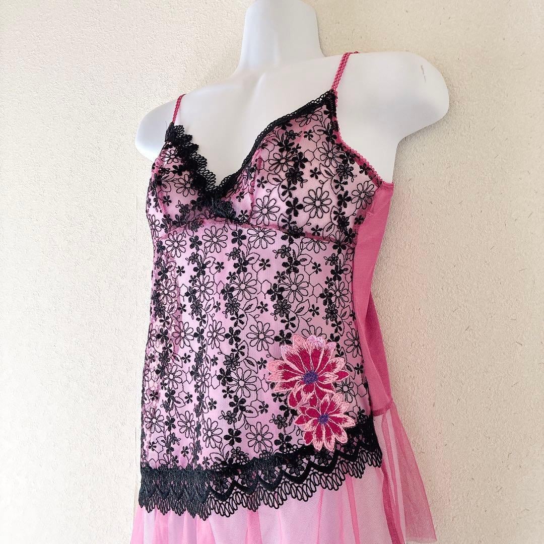 Wacoal サルート キャミソール 花柄レース 刺繍シアー Y2K フェアリー