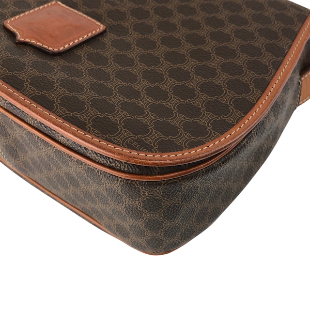 CELINE セリーヌ ショルダーバッグ ブラウン マカダム ブラゾン型押し PVC レザー フラップ vintage ヴィンテージ オールド 6pmbjw