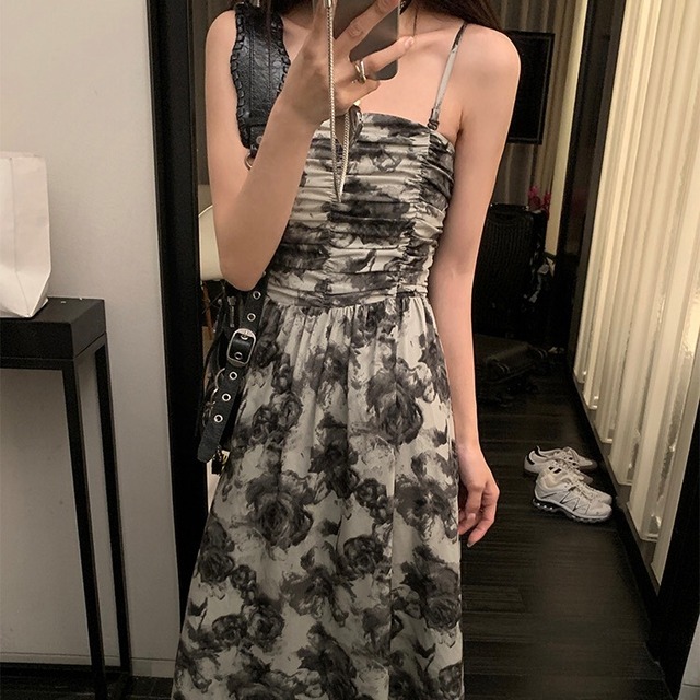 tube top rose print dress　10295