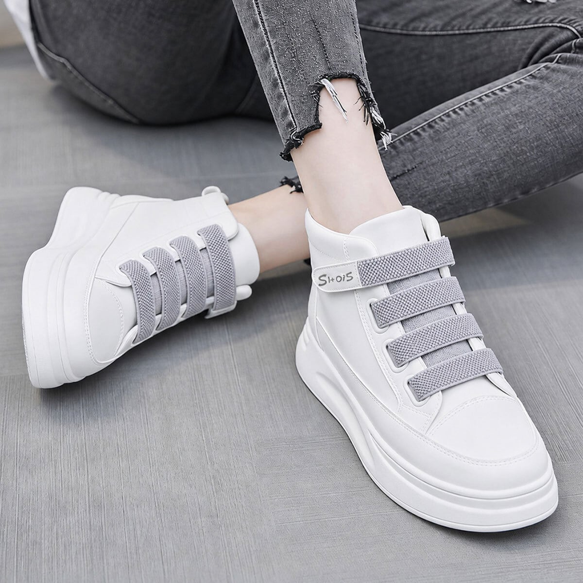 ハイカット スニーカー ベルクロ レディース 韓国 シューズ 大人