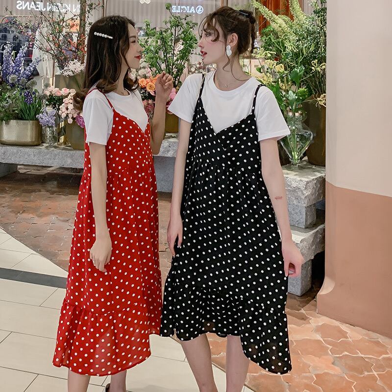 【新作】【送料無料】 2019到着夏のマタニティドレスセット女性かわいいドットTシャツドレス付きラージサイズドレスMD-00975 大きめサイズ 大人ガーリー スウィート キュート カジュアル サマー 夏物 AL expec319286226668