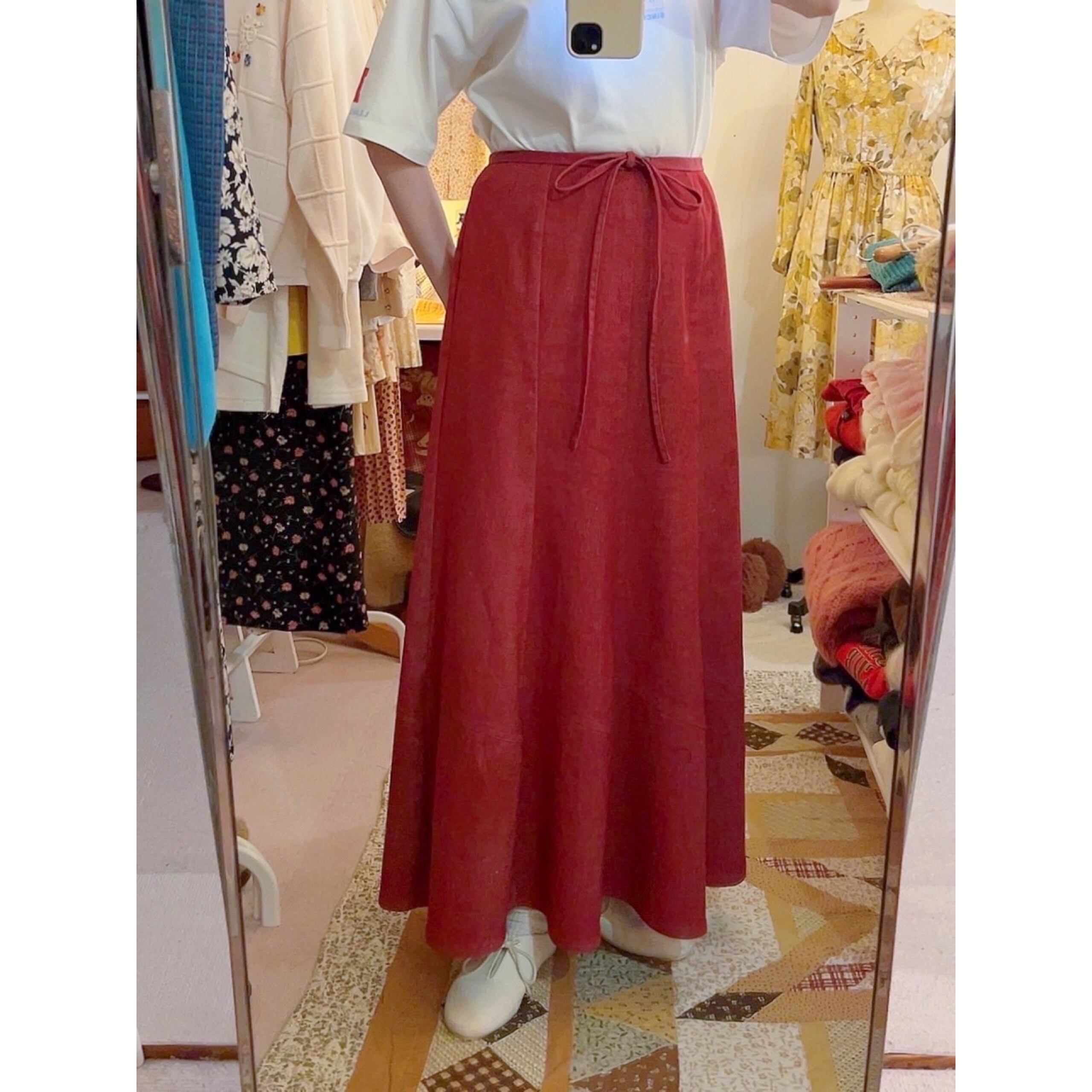 red denim seams flare skirt