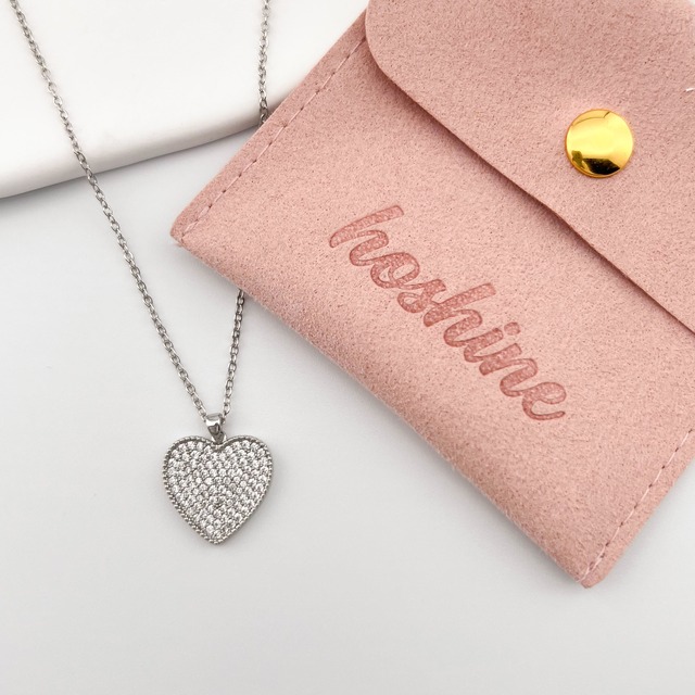 シルバーメッキ×ジルコニア ハート型モチーフショートネックレス