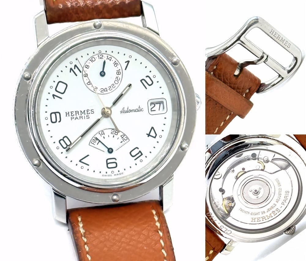 美品 エルメス HERMES クリッパー GMT パワーリザーブ オートマチック 自動巻き マルジェラ期 裏スケ ドゥブルトゥール メンズ