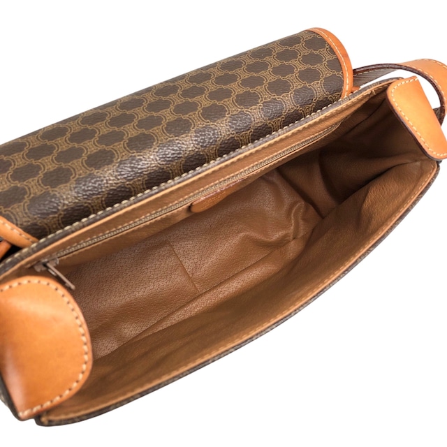CELINE セリーヌ ショルダーバッグ ブラウン マカダム ブラゾン型押し PVC レザー フラップ vintage ヴィンテージ オールド 6pmbjw