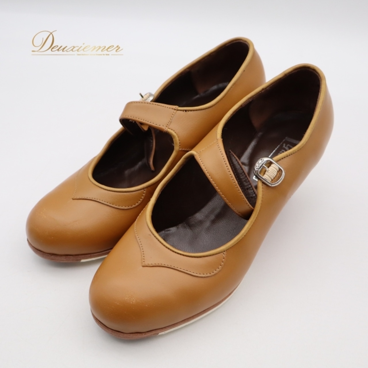 フラメンコ 衣装 シューズ 6サイズ ブラウン系 ガジャルド gallardo 靴 くつ ヒール 茶 明るい ストラップ 無地 シンプル 釘 釘有り ステージ イベント 練習 レッスン 上品