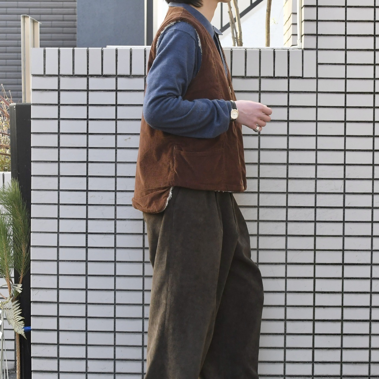 fur lining corduroy work vest