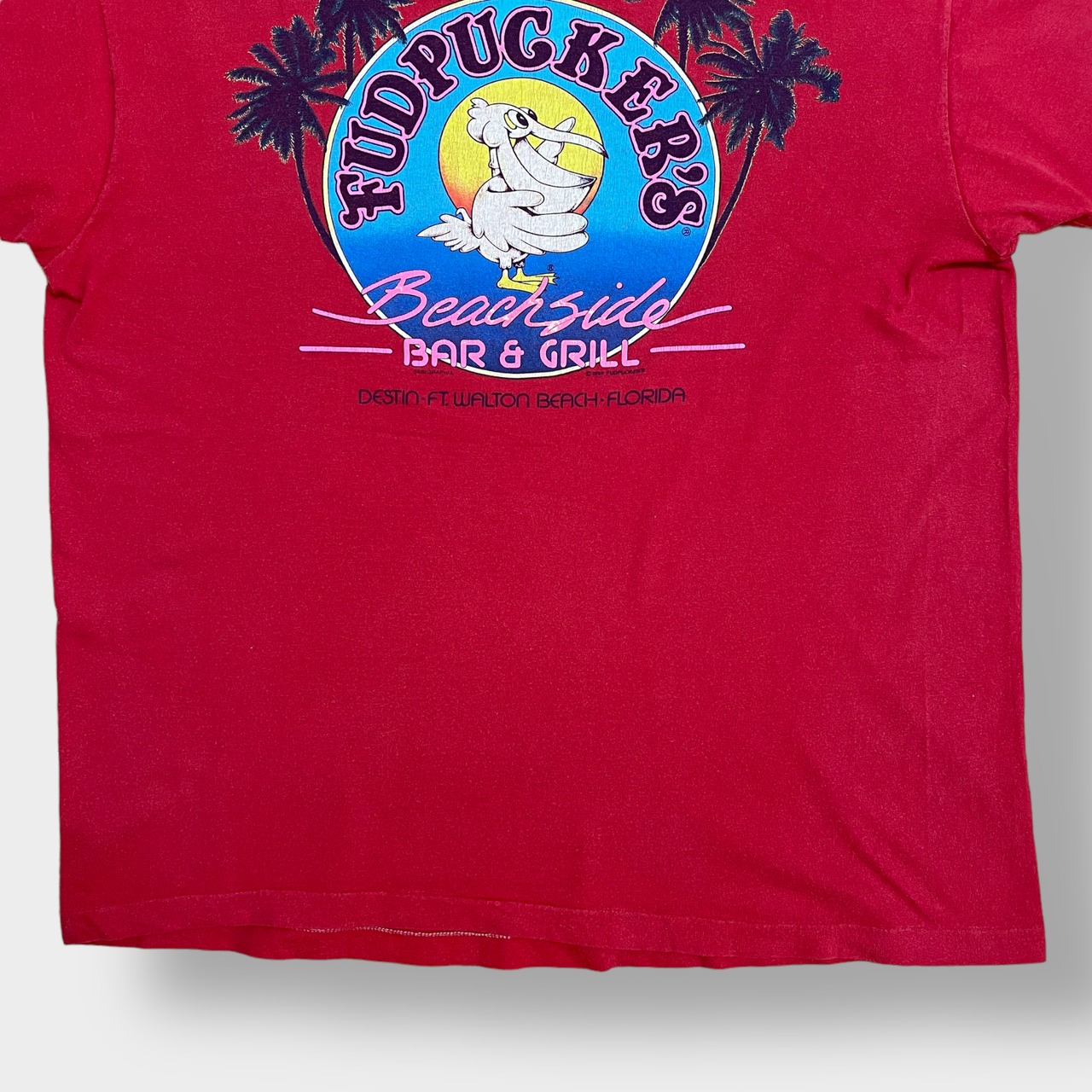 【anvil】80s USA製 BAR&GRILL レストラン アドバタイジング Tシャツ ワンポイントロゴ バックプリント シングルステッチ アンビル 半袖 XL ビッグサイズ US古着