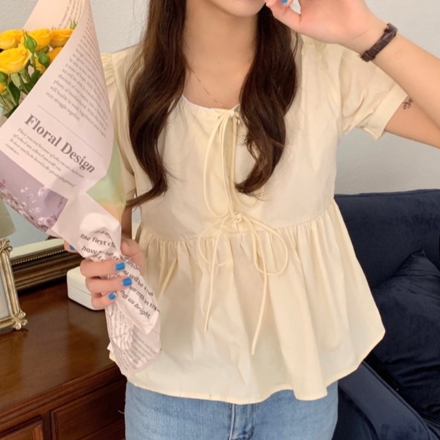 スタイルリボンレースシャツ サマールーズトップス 夏物 韓国婦人10929747877