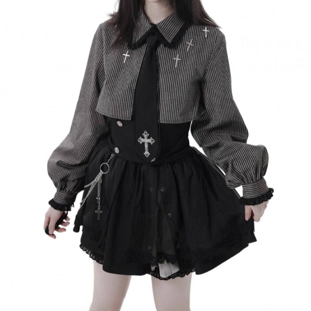 ゴシックアシンメトリー十字ストライプセットアップ：スカート