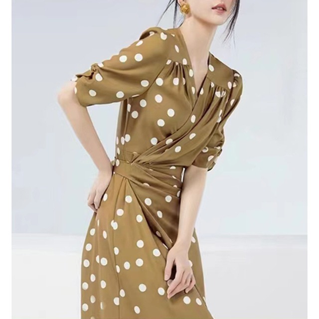 【ワンピース】ドット ワンピース レディース 秋 おしゃれ きれいめ 可愛い aライン ワンピース 春 夏 秋 20代 30代 40代 50代 卒業式 入学式 卒園式 入園式 謝恩会 同窓会 成人式 婚活 顔合わせ 七五三 お宮参り 大人 可愛い  カジュアル カーキ S M L XL