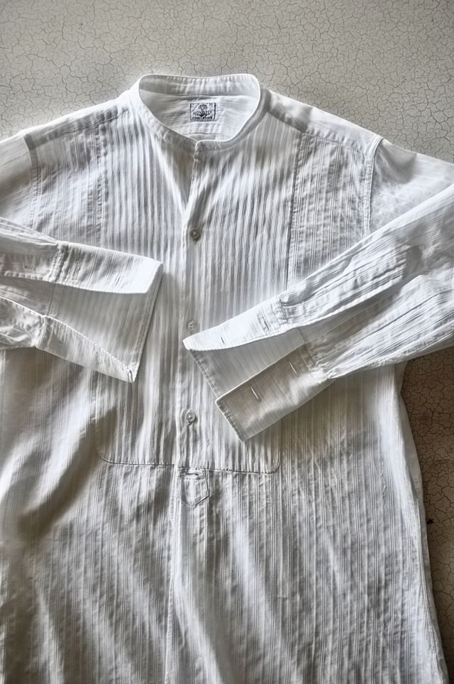 フランス 30~40s 浮き沈みする縞織りのドレスシャツ グランパシャツ アンティーク