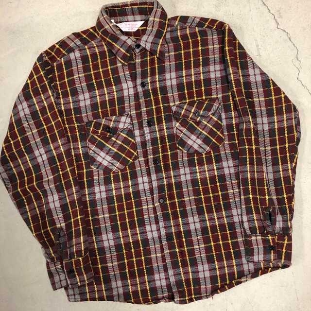 1970'S BEST GRAY/RED/YELLOW FLANNEL CHECK SHIRT "100%COTTON"
