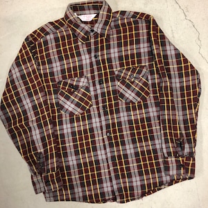 1970'S BEST GRAY/RED/YELLOW FLANNEL CHECK SHIRT "100%COTTON"