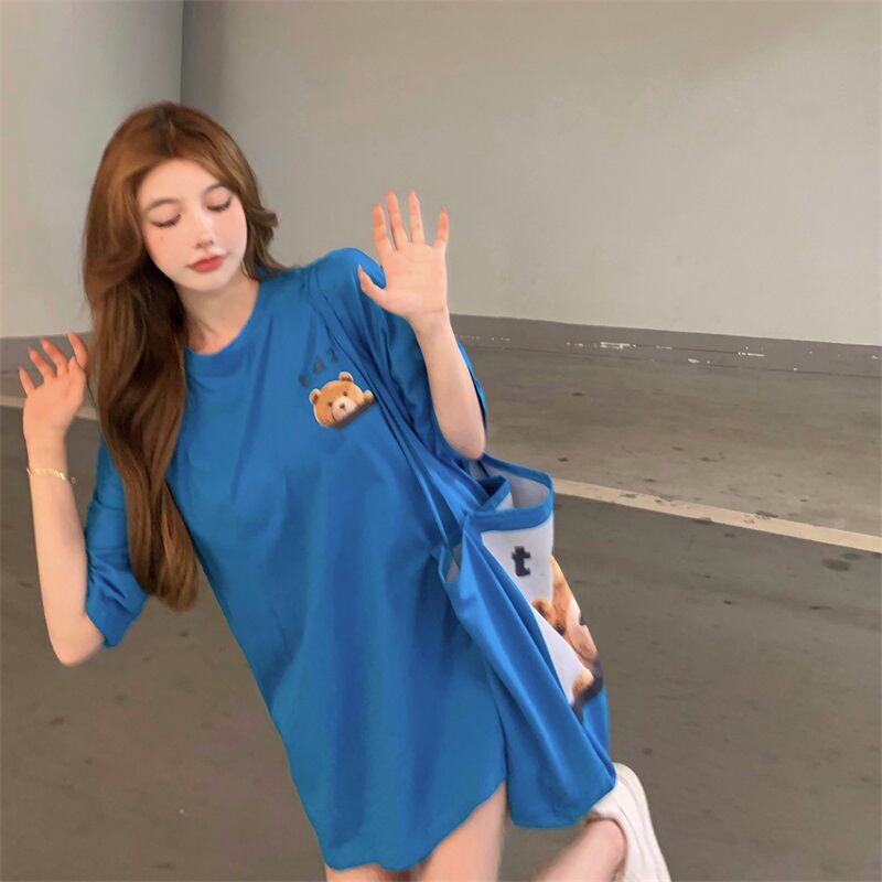 スリーブTシャツ サマールーズロングホワイトスタイルトップス 夏物 ブラックストロベリース64746637275