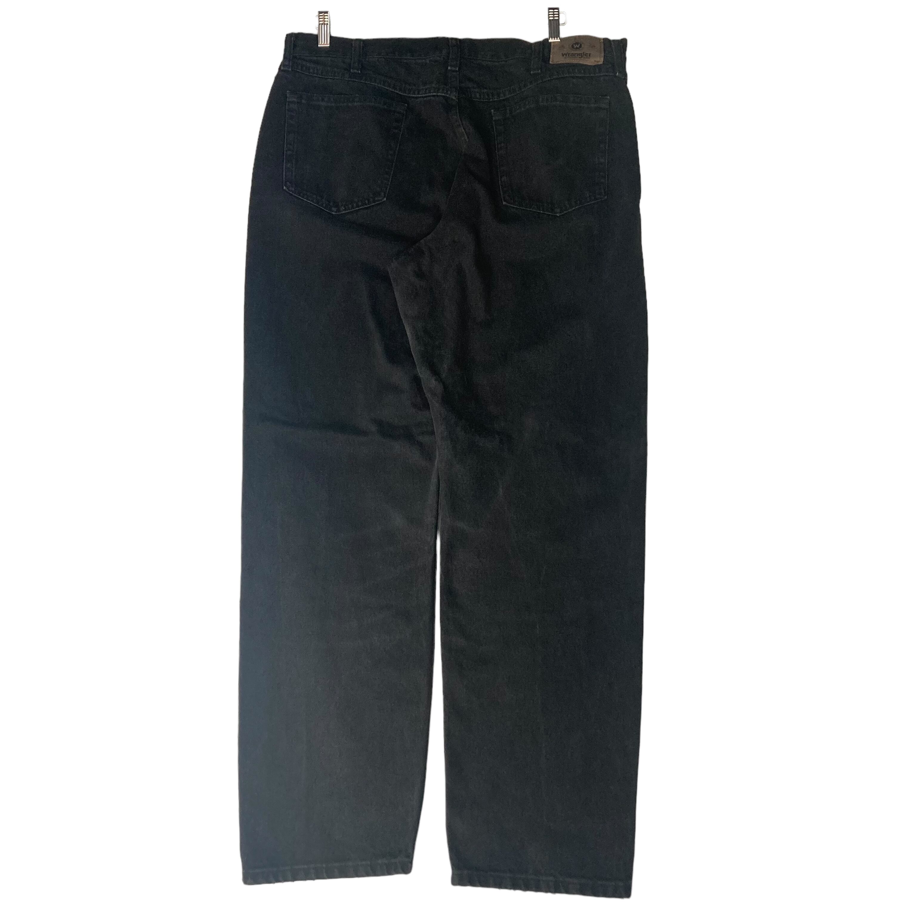 W40×L32】wrangler ブラックデニムパンツ 革パッチ | 古着屋OLDGREEN