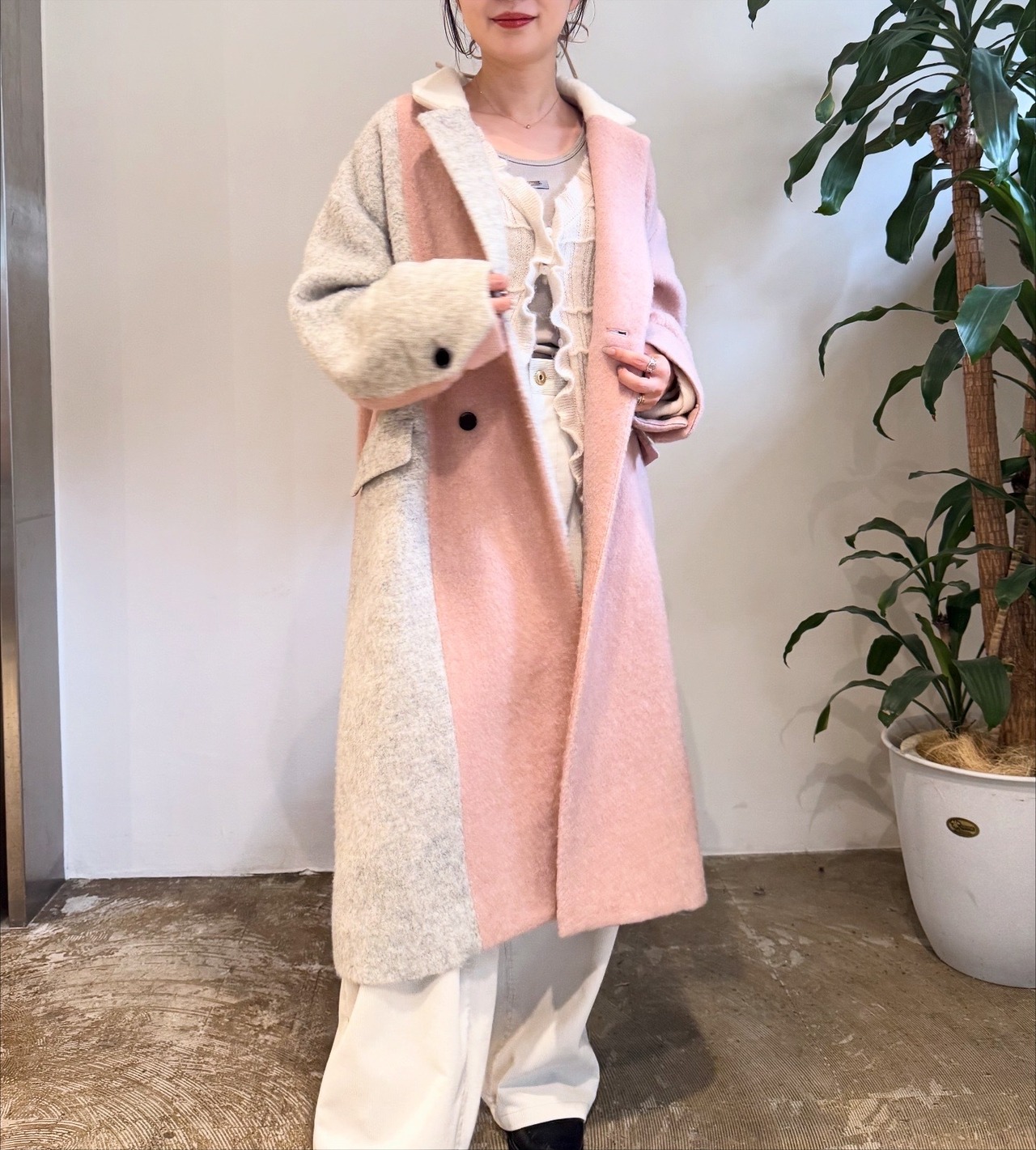 エイミーロウ  Eimee Law Ｗシャギー配色ロングコート