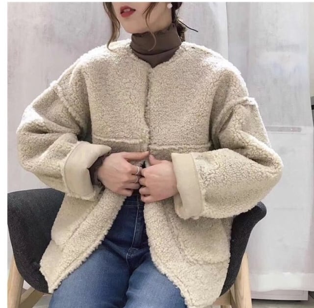 レディース アウター 秋冬 ショート丈 ノーカラー ボアジャケット