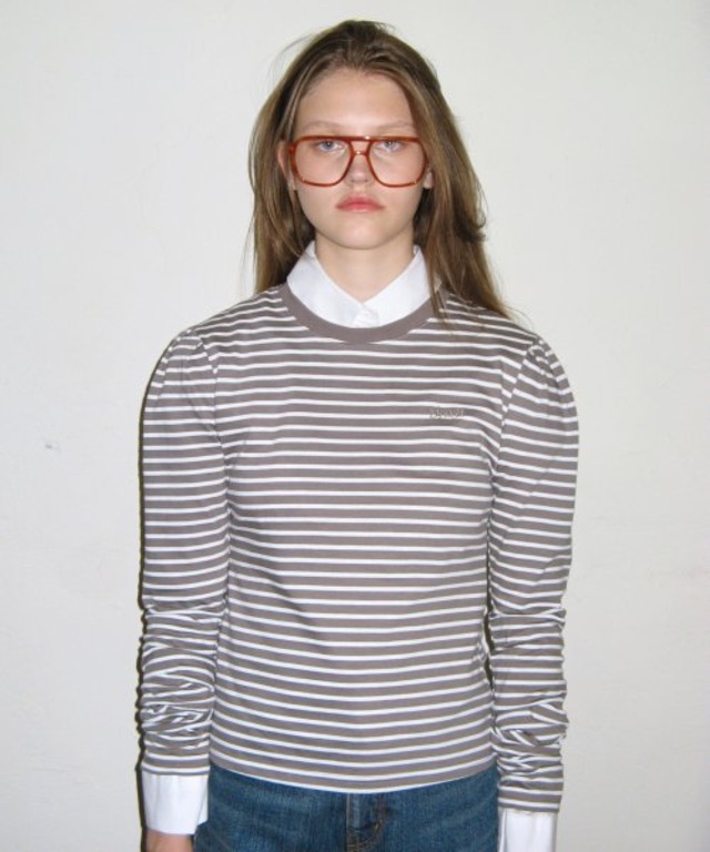 [SINOON] STRIPE PUFF LONG SLEEVE (WARM GREY)
