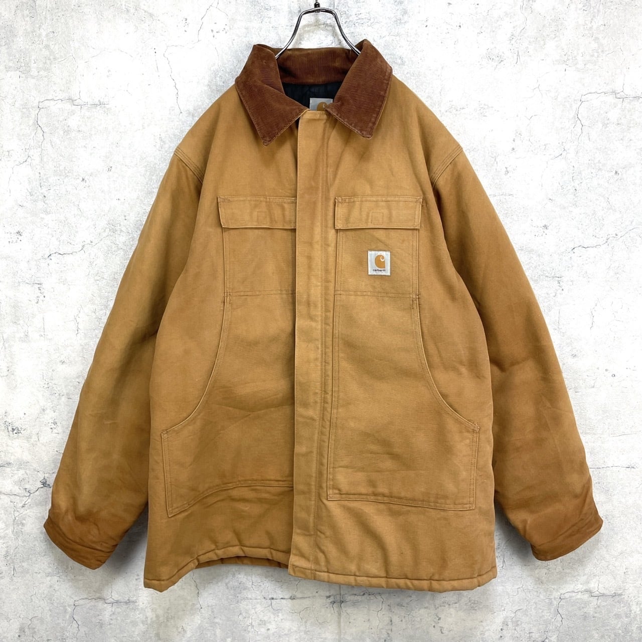 90s Carhartt 襟コーデュロイミドル丈ダックジャケット ネイビー