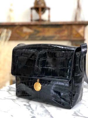 FENDI フェンディ ギリシャモチーフ クロコ型押しレザー クロスボディ  