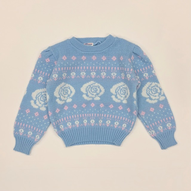 【3-4T】Kids Exchange rose knit light-blue キッズエクスチェンジ. ローズ柄ニット セーター 薔薇