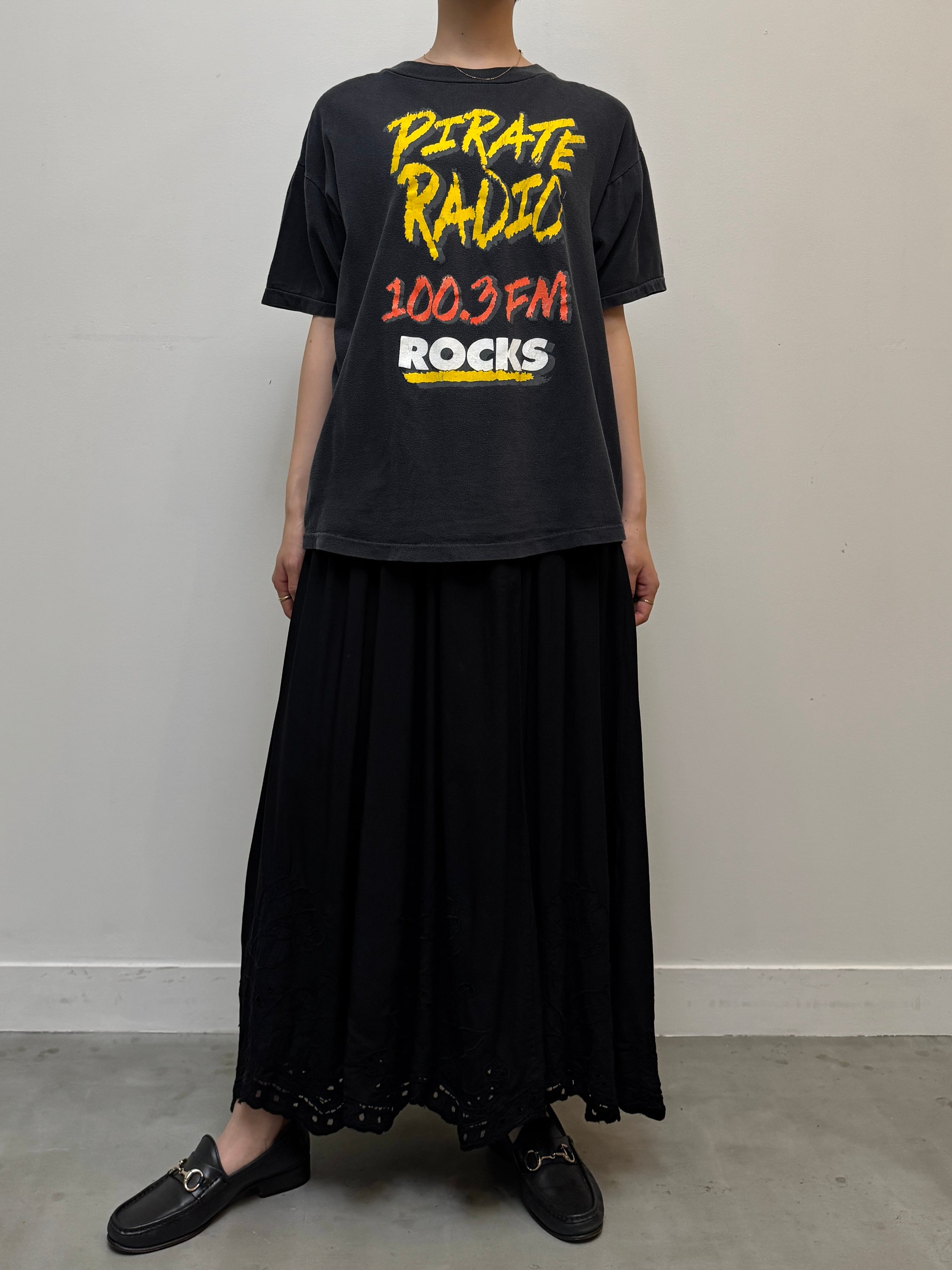 CU13-2 90s USED RADIO TEE "100.3 FM ROCKS" -BLACK-
