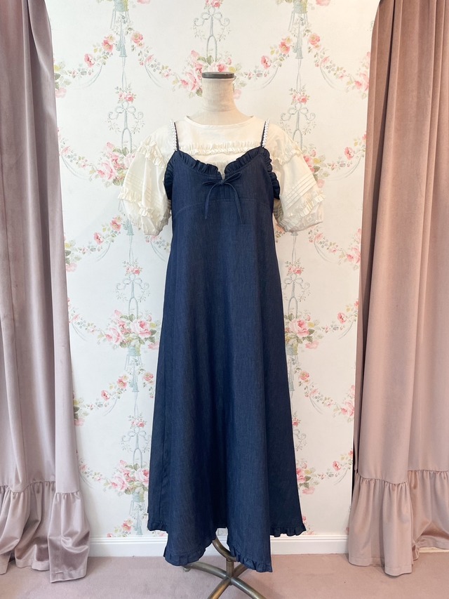 DENIM/PETIT FRILL PEARL ONEPIECE