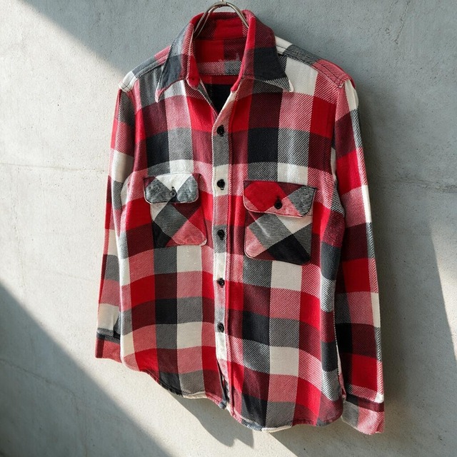 40-50s vintage ヘビー ネルシャツ 赤×黒 マチ付き