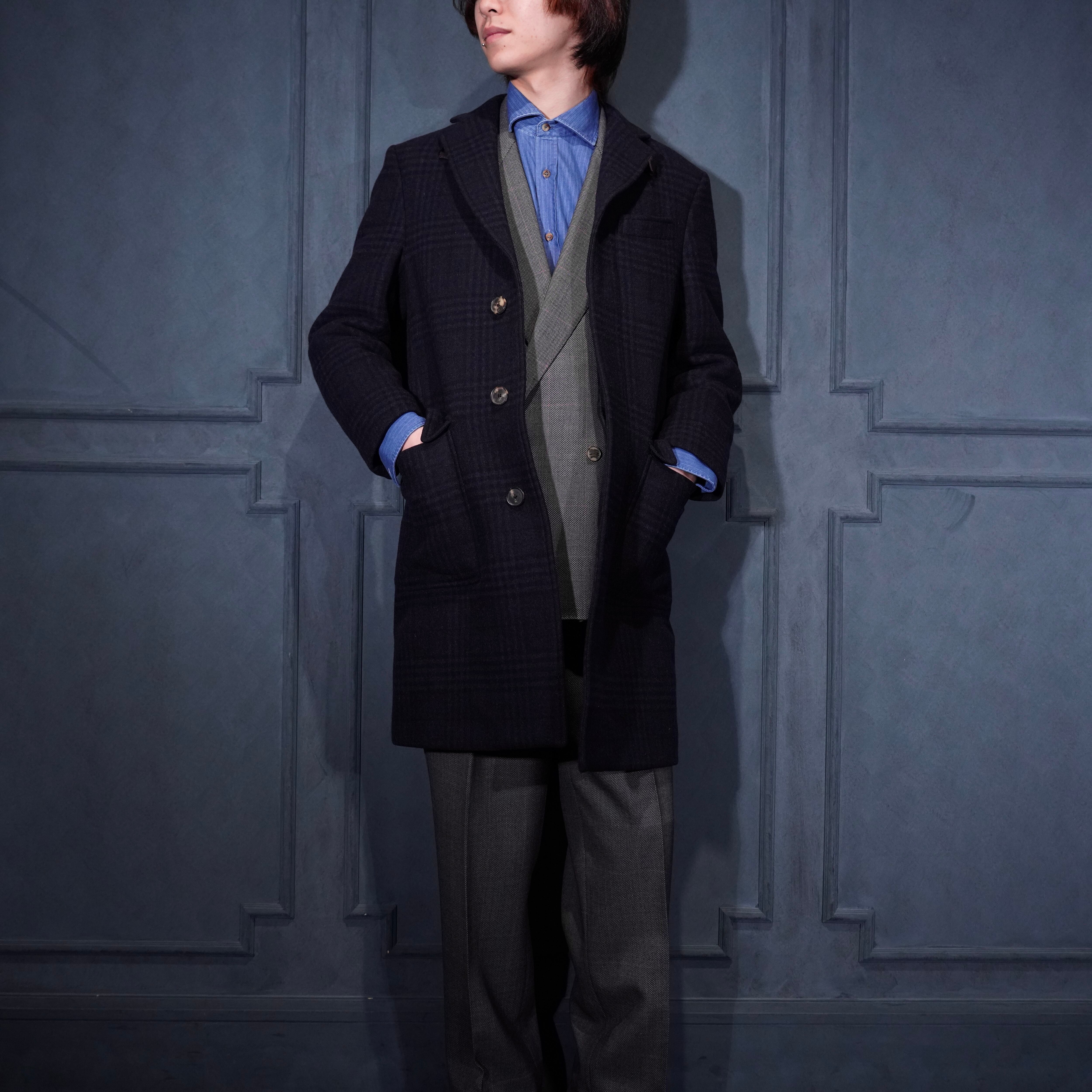 Salvatore Ferragamo CHECK PATTERNED WOOL CESTERFIELD COAT