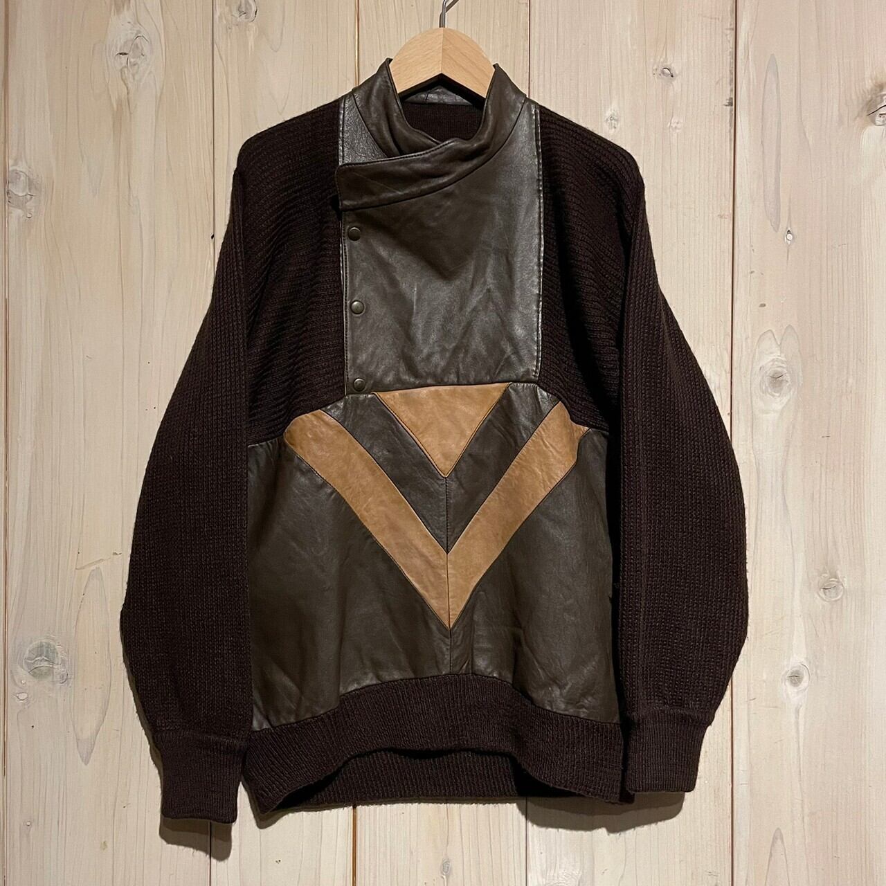 vintage leather switching design knit