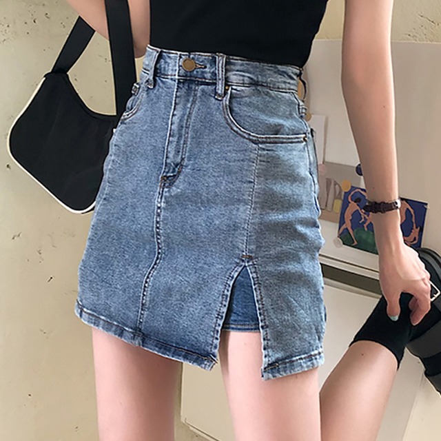 スカート デニムスカート ミニスカート ショートパンツ付 カジュアル タイト デート 夏 Quadrifolie クローバー