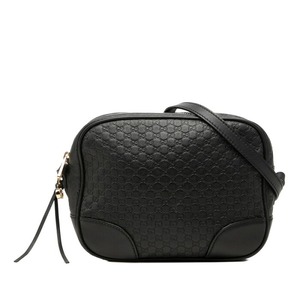 グッチ マイクログッチシマ 斜め掛け ショルダーバッグ カメラバッグ 449413 ブラック レザー レディース GUCCI 中古