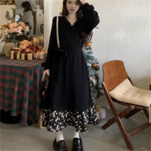 【送料無料】 ワンピース マキシワンピ ドッキングワンピ ロング マキシ 袖あり 長袖 Vネック Aライン フレア 異素材切り替え ドッキング 薄手生地 エレガント 可愛い 大人可愛い きれいめ シンプル カジュアル シック コンサバ 華やか 大人 上品 おしゃれ お洒落 こなれ感 高見え 高級感 ラフ 無地 花柄 小花柄 春 20代 30代 40代 レディース 女性 通勤 デート お出かけ 女子会 お呼ばれ 休日 お茶会 授業参観 着回し オルチャン 韓国系 ファッション プチプラ インスタ映え